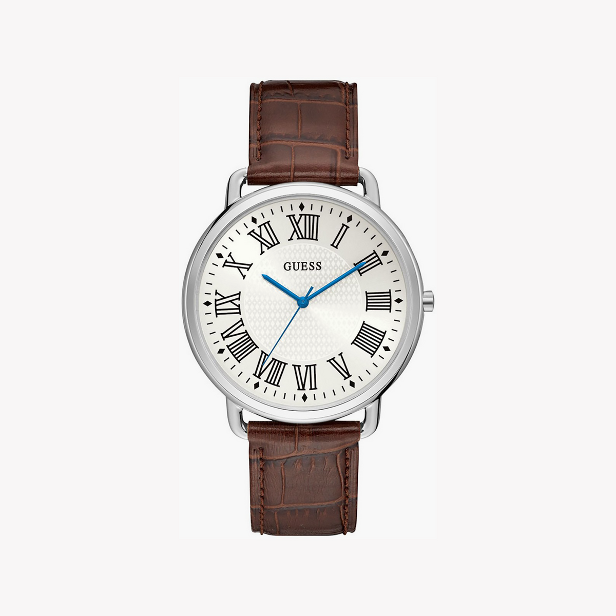 Guess Men's Silver/Brown Leather Watch | W1164g1