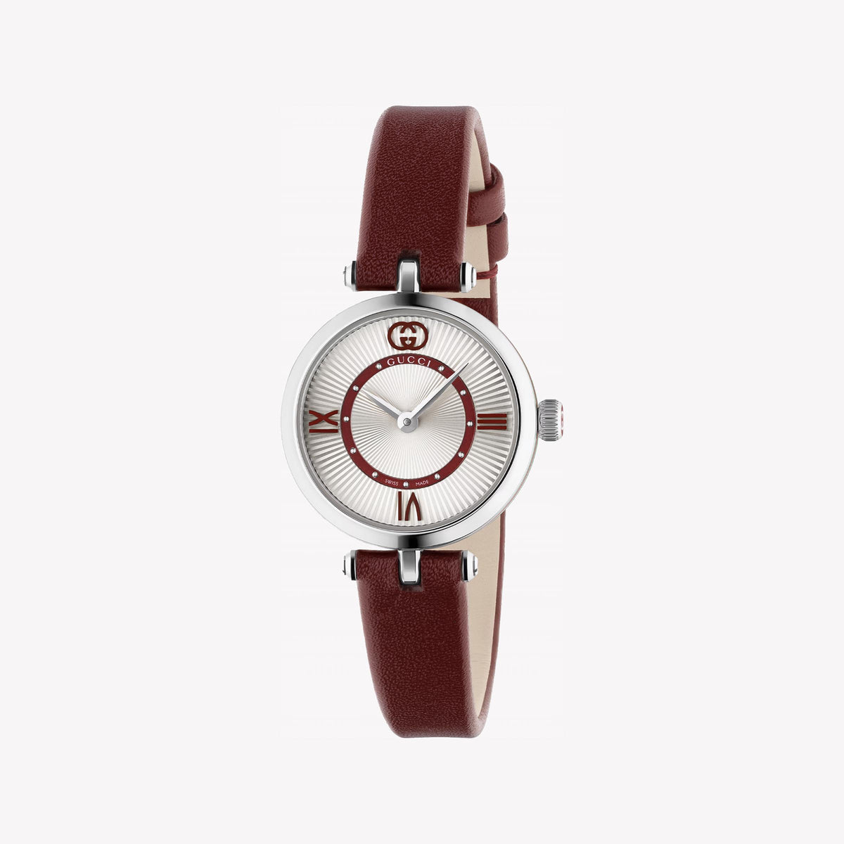 GUCCI YA167504 Women's Chic Silver Dial Burgundy Leather Watch-i-Watch