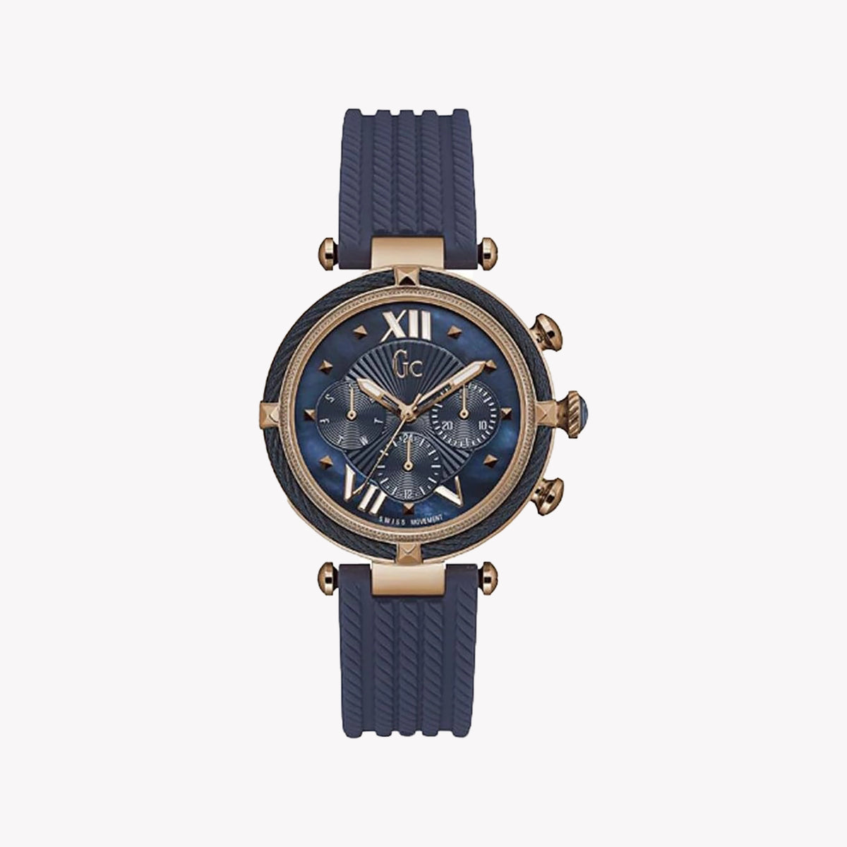 GUESS Women's Rose Gold & Blue Silicone Watch | Y16005L7