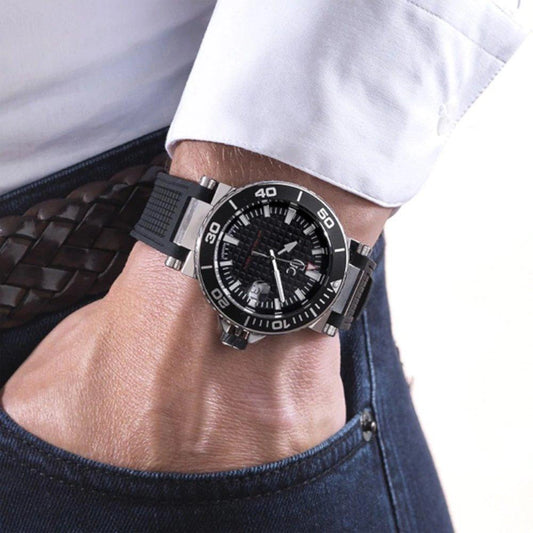 GUESS Men's Black Silicone Watch, Stainless Steel | Y36002G2