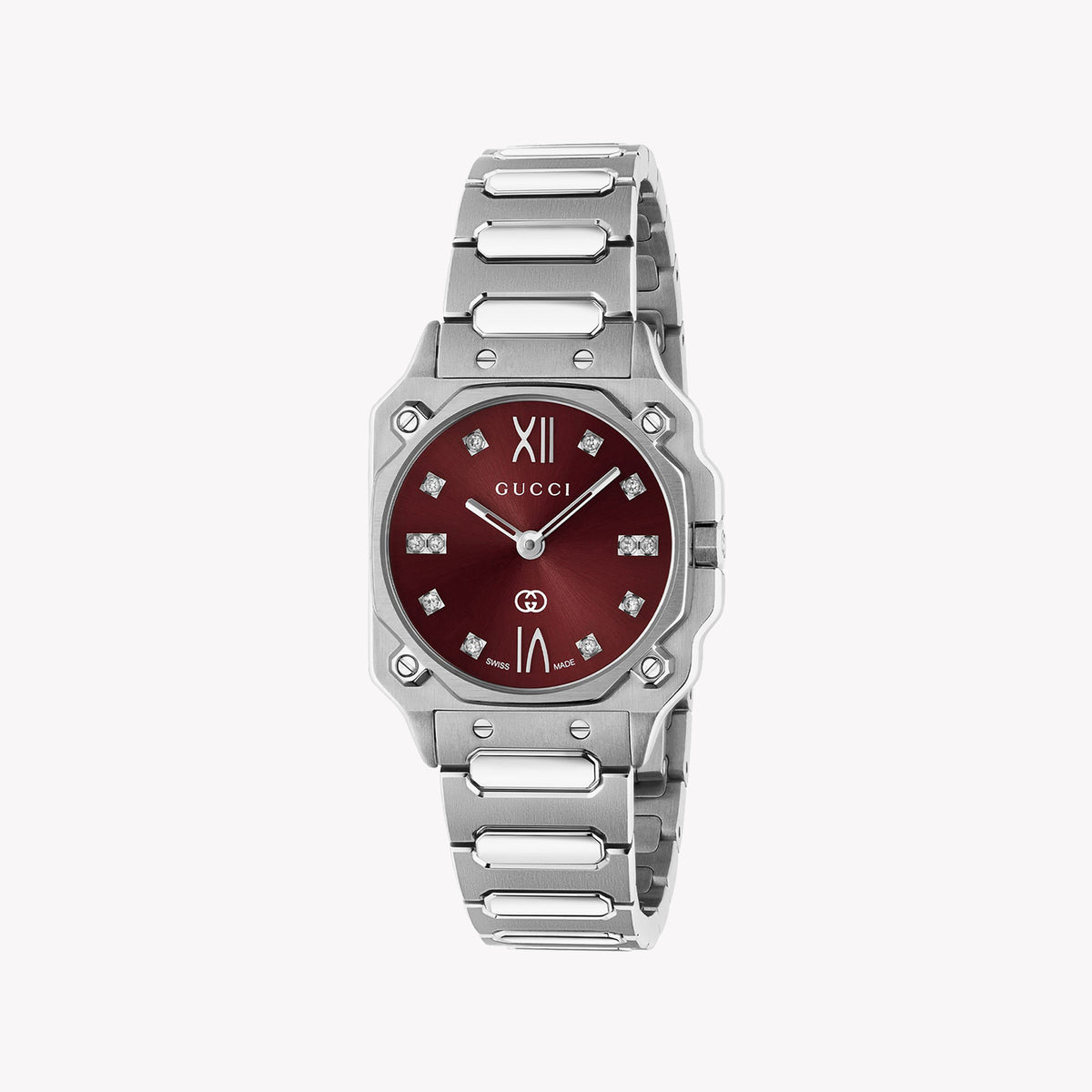 GUCCI Women's Silver Stainless Steel & Burgundy YA166508 Watch