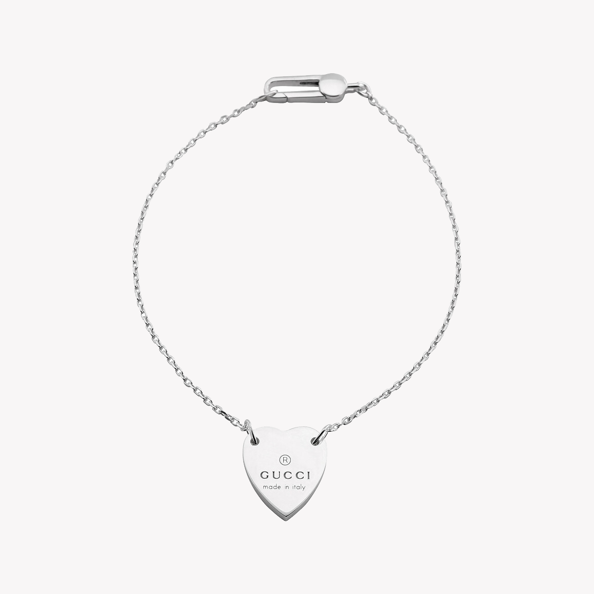 Gucci Silver Engraved Heart Motif Trademark Bracelet | YBA223513001