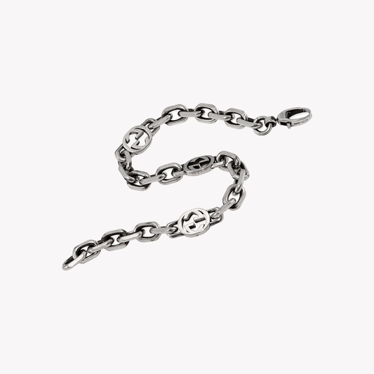 Aged Silver Double G Interlocking Bracelet | YBA620798001018