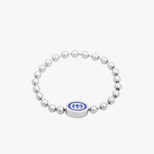 Interlocking G Boule Chain Sterling Silver Blue Enamel Bracelet | 18cm YBA753437001