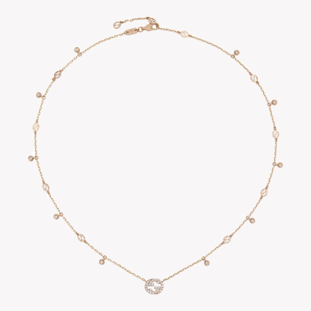 18K Rose Gold Interlocking GG Necklace with 0.27ct Diamonds | YBB729402001