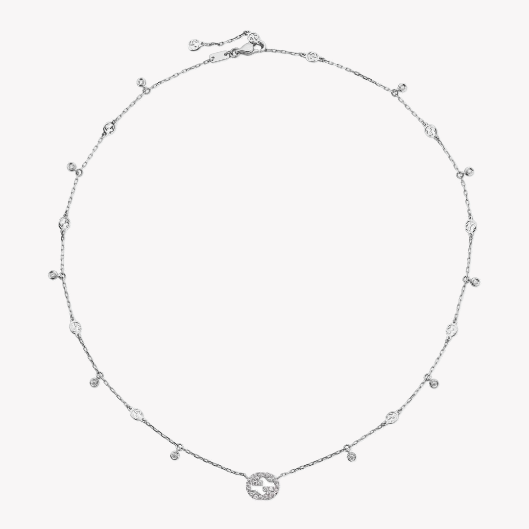 Gucci Interlocking 18ct White Gold 0.27ct Diamond Necklace | YBB729402003