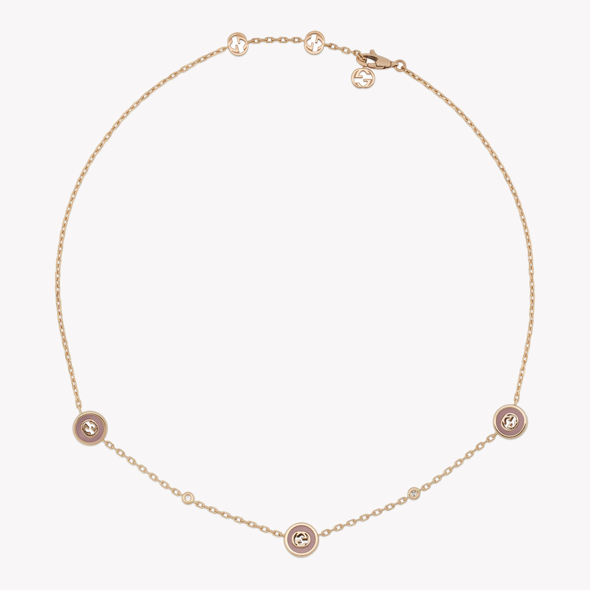 Gucci Interlocking G Rose Gold Diamond & Pink Opal Necklace | YBB831864001
