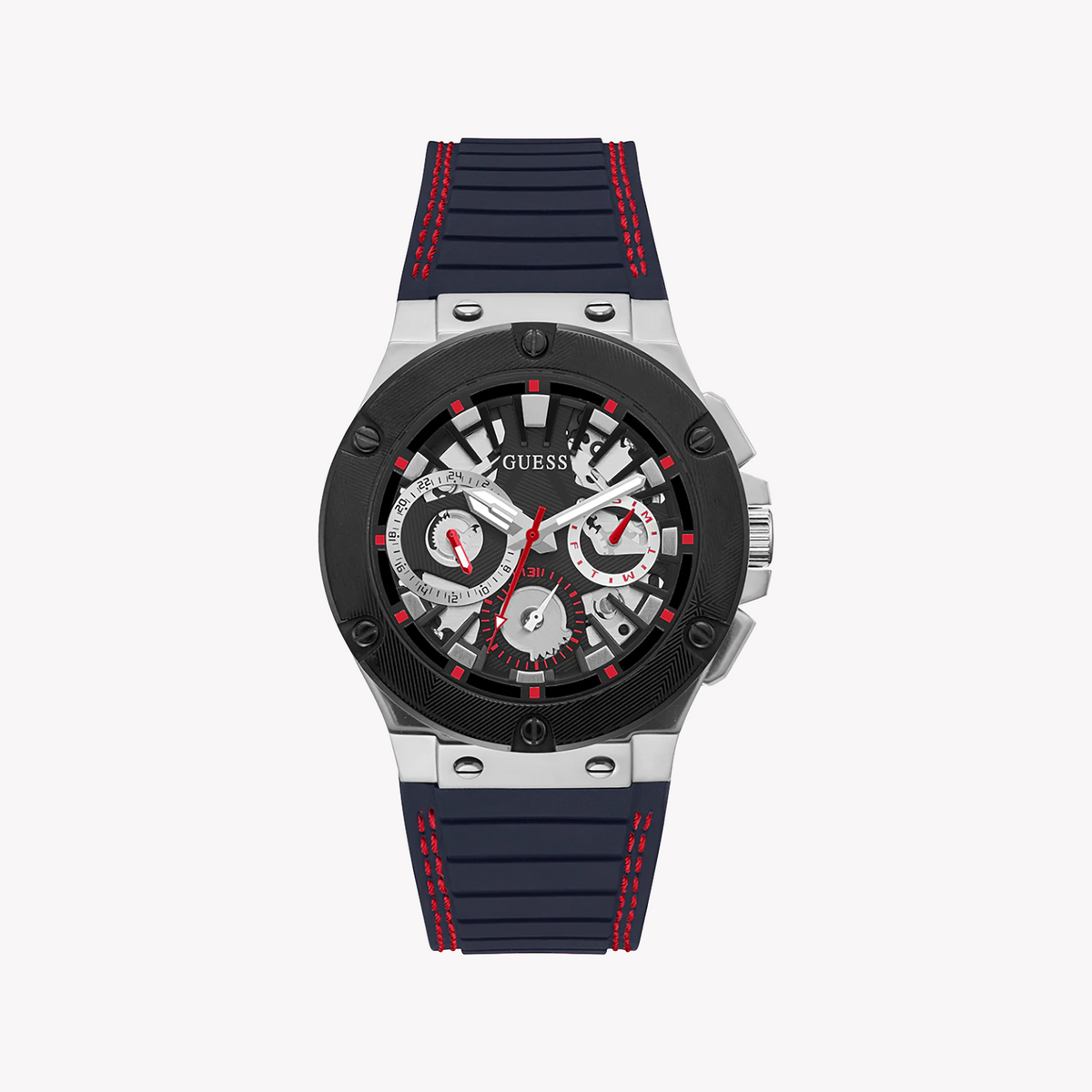 GUESS GW0487G1 BOLD ADVENTURE - MEN'S BLACK STAINLESS STEEL WATCH WITH BLUE SILICONE BAND