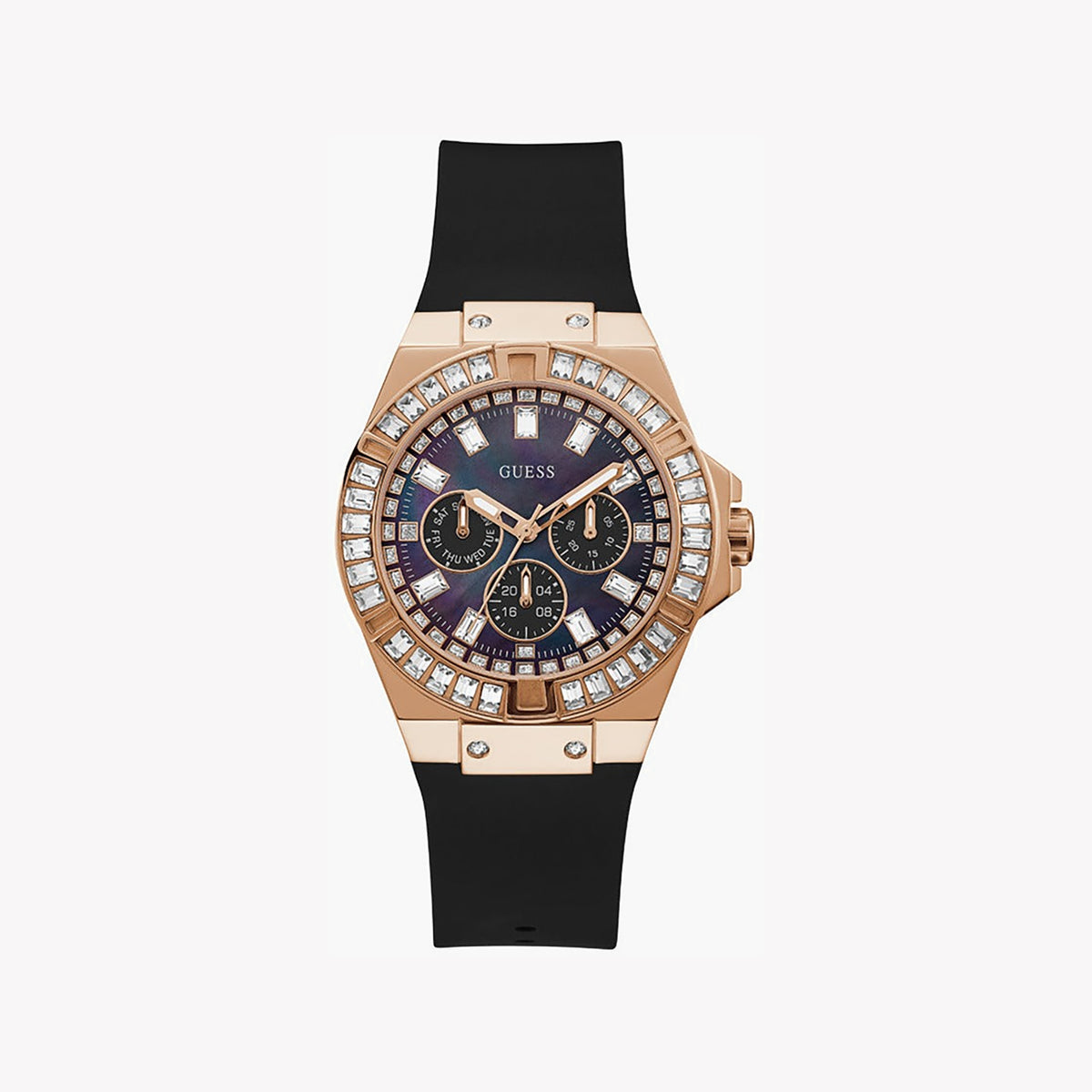 GUESS GW0118L2 - ROSE GOLD CHIC - ELEGANT WOMEN'S WATCH with Black Silicone Band and Dial