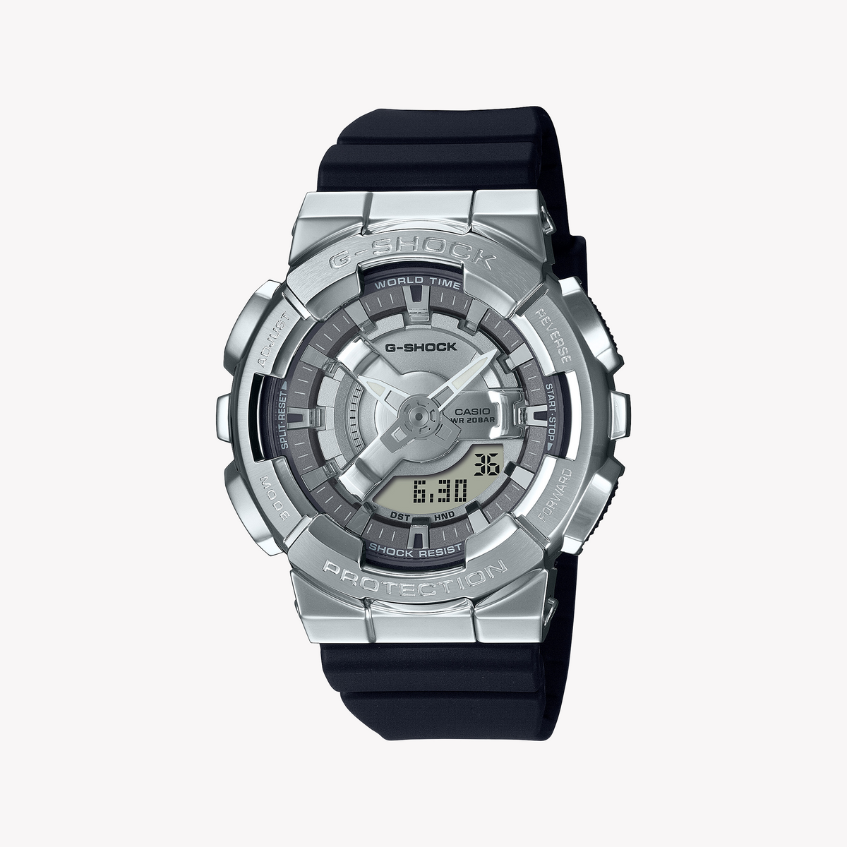 CASIO G-SHOCK GM-S110-1ADR UNYIELDING STYLE - ELEGANTLY TOUGH WOMEN'S WATCH with Silver Case and Bold Black Dial