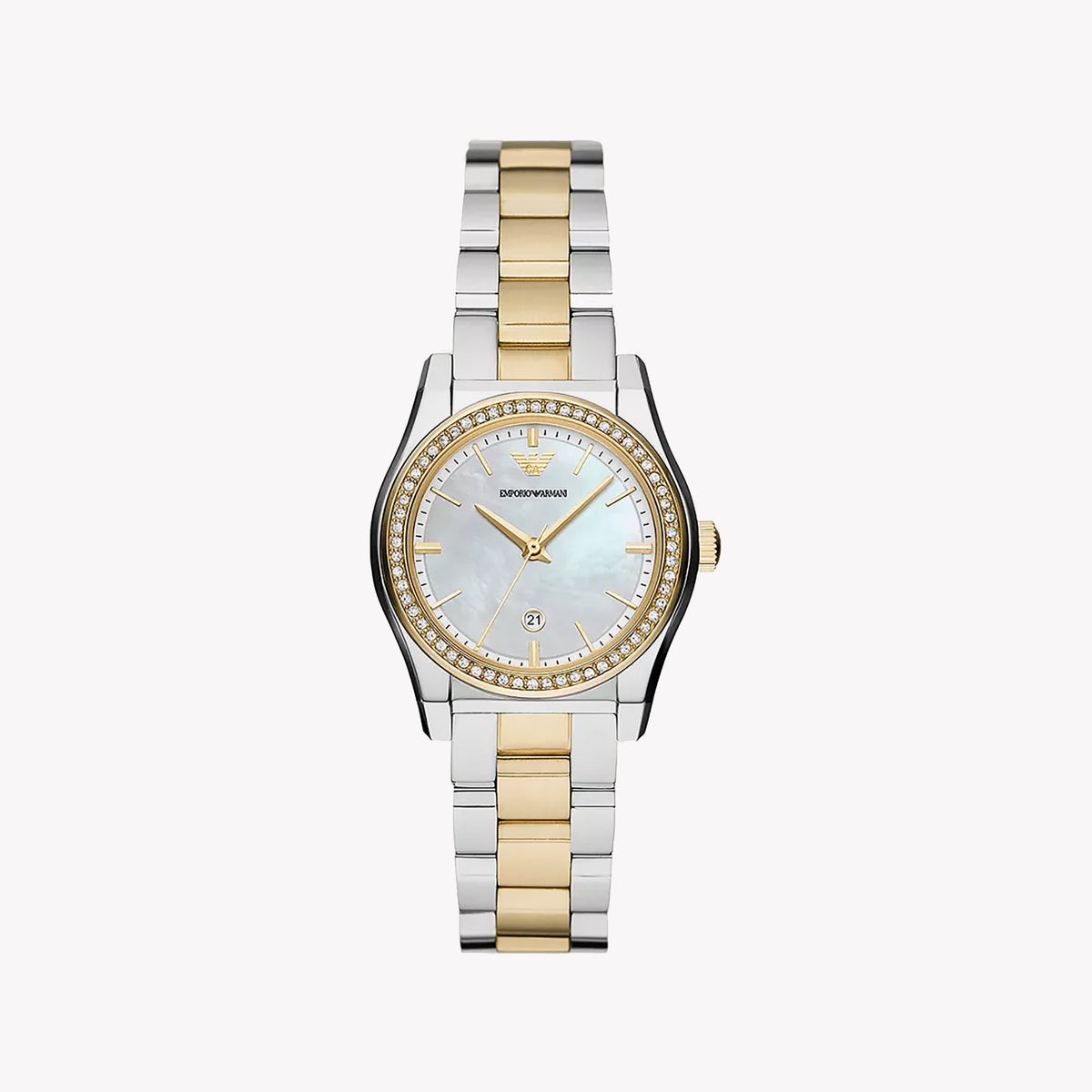EMPORIO ARMANI AR11559 - CHIC SOPHISTICATION IN SILVER & GOLD Women's Watch with Elegant White Dial