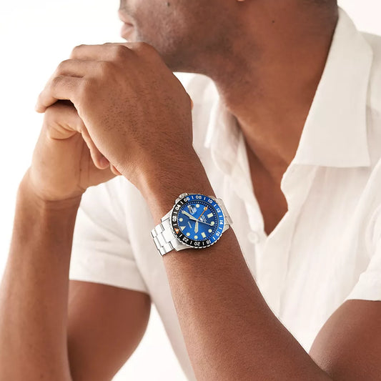 FOSSIL FS5991 TIMELESS ELEGANCE - MEN'S GMT WATCH WITH BLUE DIAL & STAINLESS STEEL STRAP-i-Watch-2