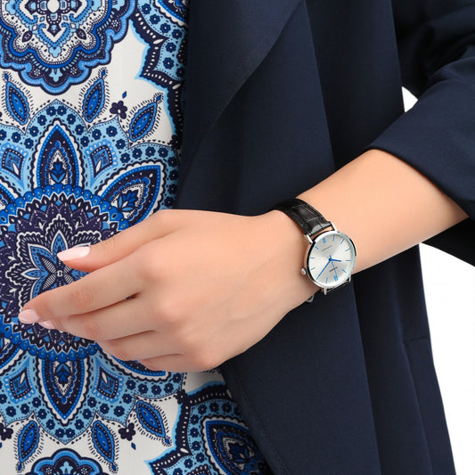 CASIO Women's Watch with Silver Stainless Steel Case and Black Leather Band-i-Watch-2