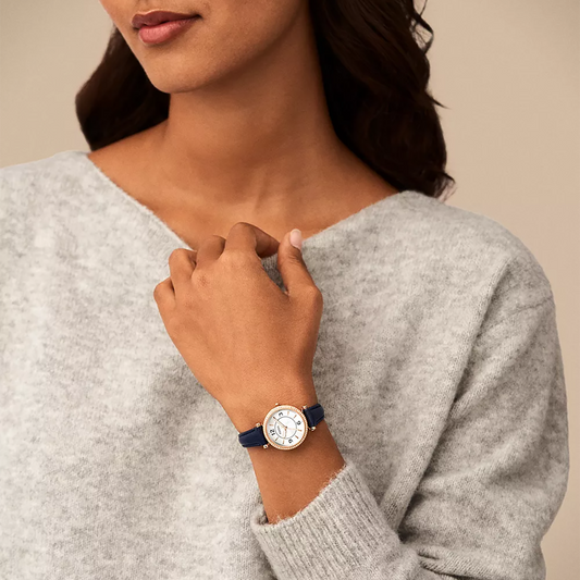 FOSSIL ES5295 ELEGANT CLASSIC - TIMELESS WOMEN'S WATCH WITH BLUE LEATHER STRAP & SILVER DIAL-i-Watch-2