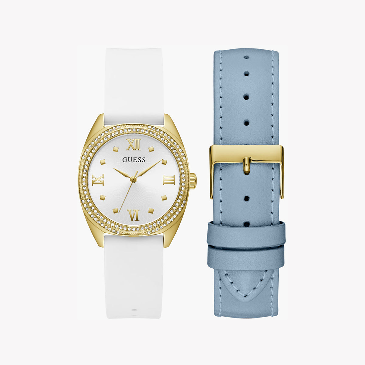 GUESS GW0691L2 - ELEGANT TIMEPIECE - RADIANT GOLD & WHITE SILICONE WOMEN'S WATCH