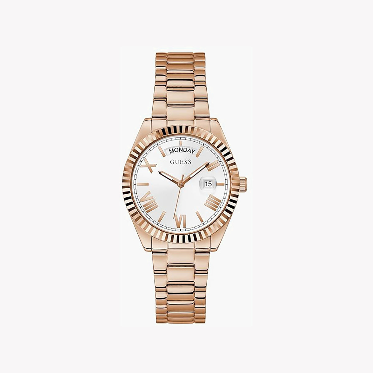 GUESS GW0308L3 ELEGANT ROSE GOLD TIMEPIECE - Chic Women's Watch with White Dial & Comfort Fit