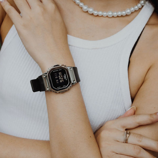 CASIO G-SHOCK GM-S5600-1DR - SLIM SILVER SPECTRUM Women's Watch with black resin band and striking silver case-i-Watch-2