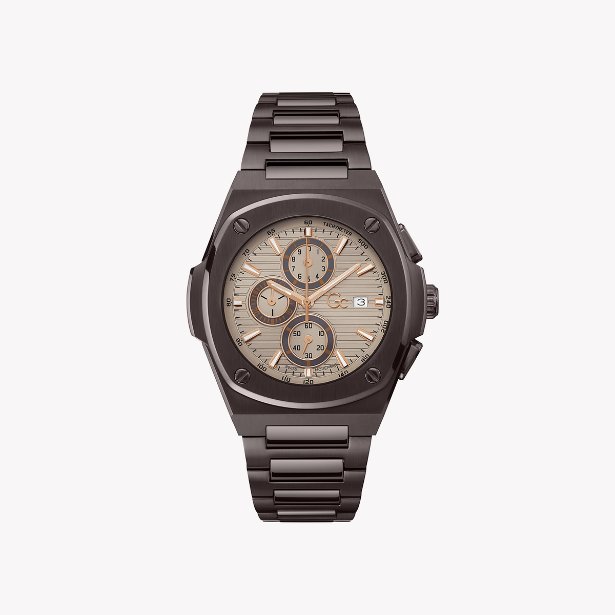 GUESS COLLECTION Y99013G1MF - BOLDLY ELEGANT MEN'S TIMEPIECE WITH STYLISH BROWN STAINLESS STEEL