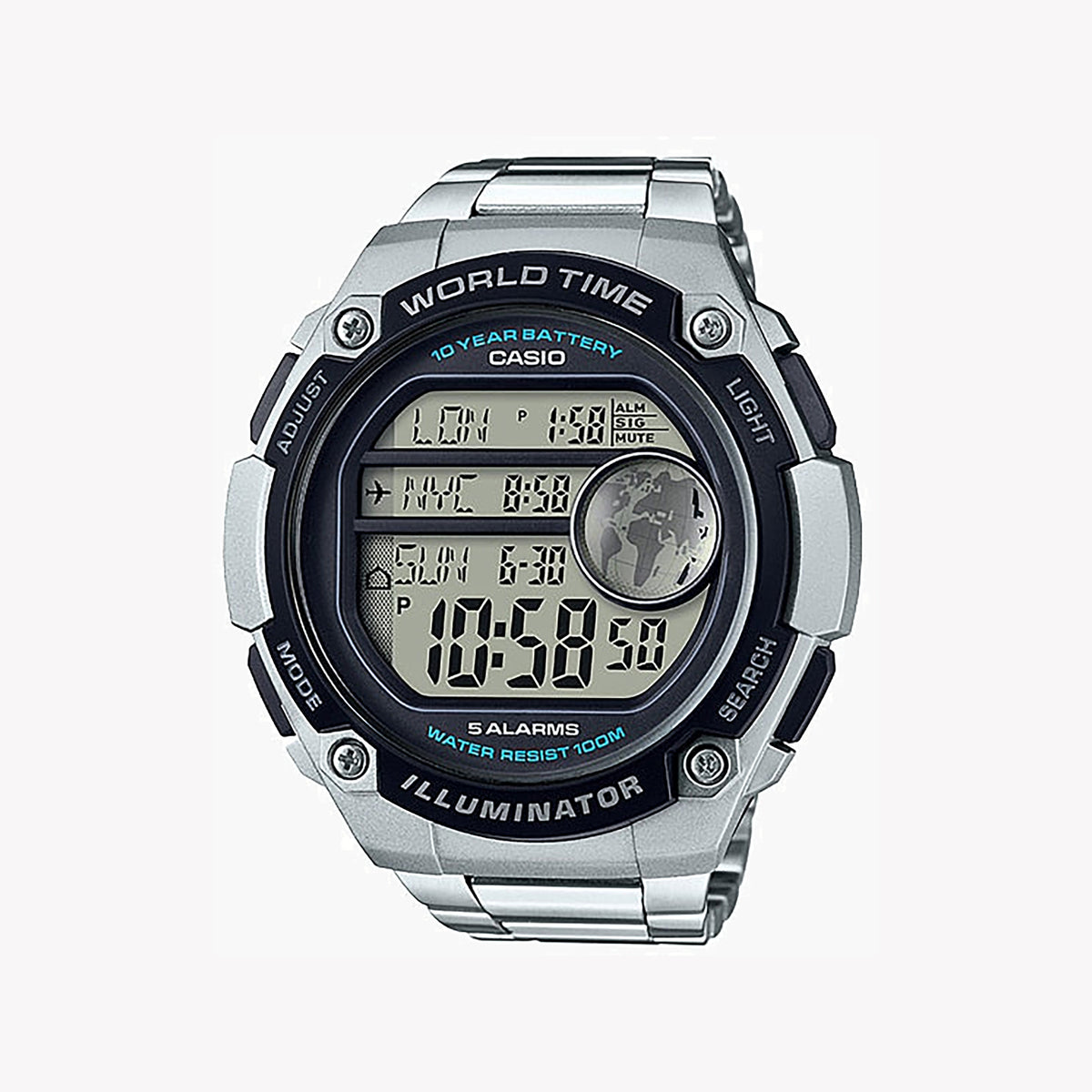 CASIO AE-3000WD-1AVDF MEN'S TIME MASTER - SPORTY ELEGANCE WITH GLOBAL TIME TRACKING