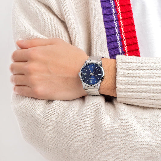 CASIO MTP-V002D-2B3UDF - ELEGANT SPORTY TIMEPIECE FOR EVERY ADVENTURE Men's Watch with Silver Band and Blue Dial-i-Watch-2