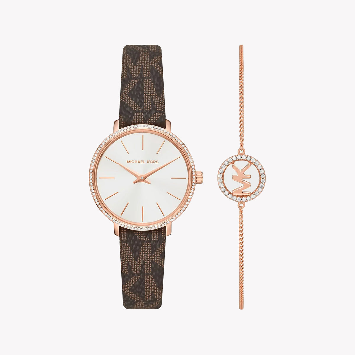 MICHAEL KORS MK1036 ROSE GOLD GLAM - CHIC TIMEPIECE WITH BROWN LEATHER BAND
