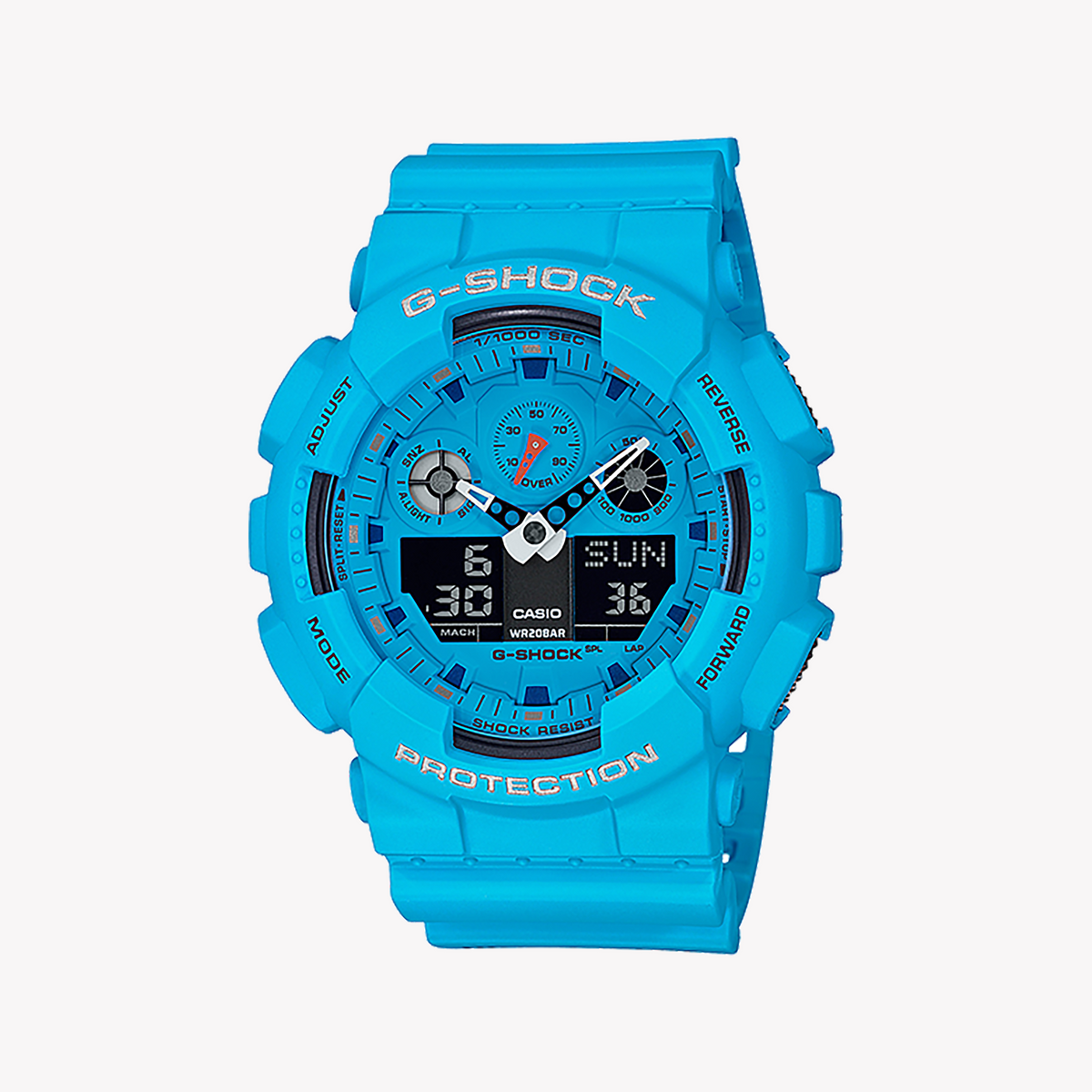 G-SHOCK GA-100RS-2ADR - BOLD ADVENTURE Unisex Watch with Vibrant Blue Resin Band & Rugged Digital Features