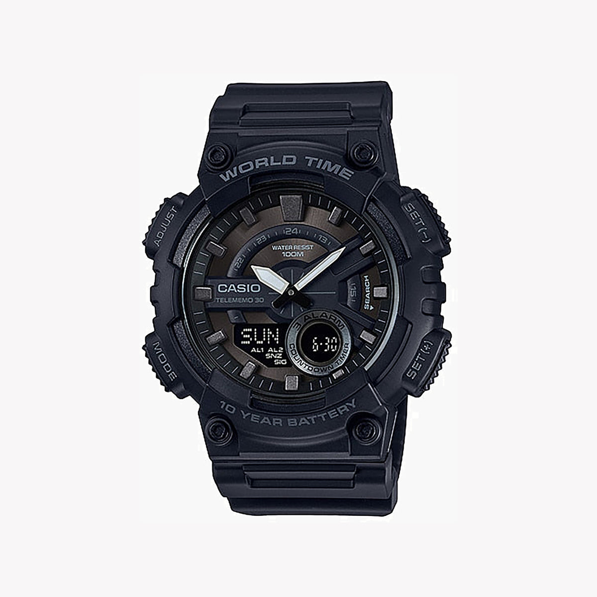CASIO AEQ-110W-1BVDF BLACK OUTDOOR EXPLORER - MEN'S SPORTY TIMEPIECE with 100m Water Resistance and Stopwatch