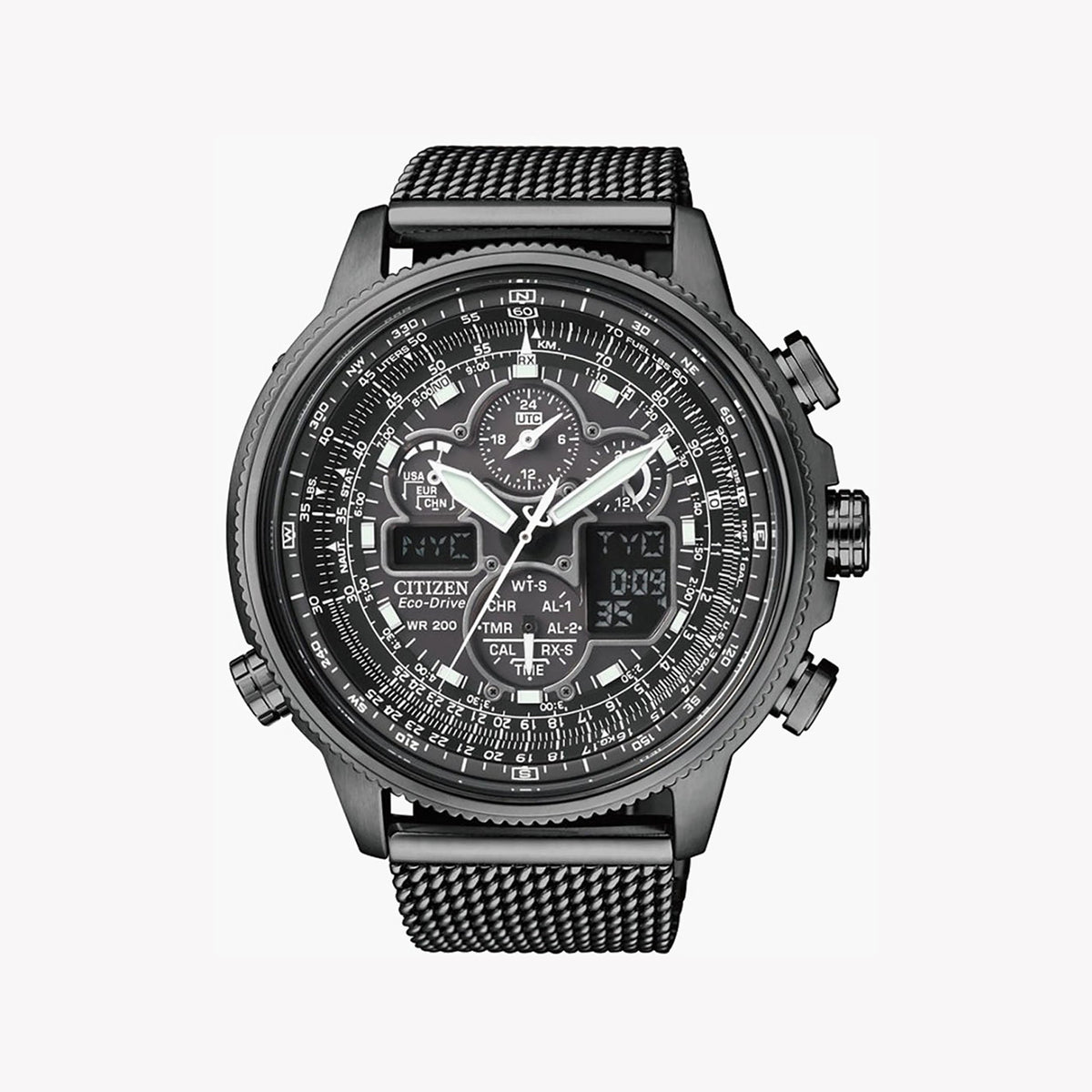 CITIZEN JY8037-50E ATOMIC ECO-DRIVE - BOLD BLACK STAINLESS STEEL MEN'S WATCH