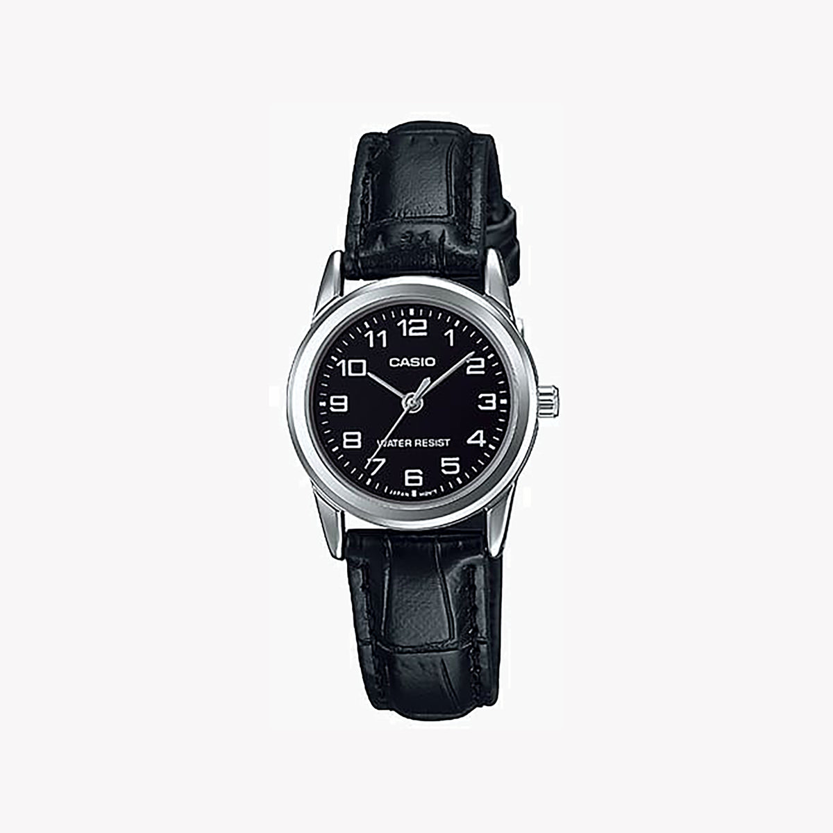 CASIO Women's Watch with Silver Stainless Steel Case and Black Leather Band