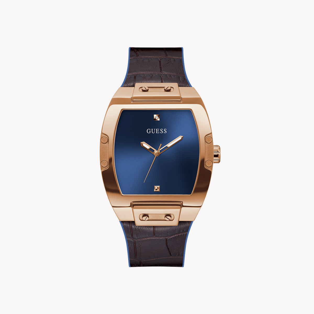 GUESS GW0386G2 - ELEGANT ROSE GOLD MEN'S WATCH WITH BROWN LEATHER BAND & BLUE DIAL
