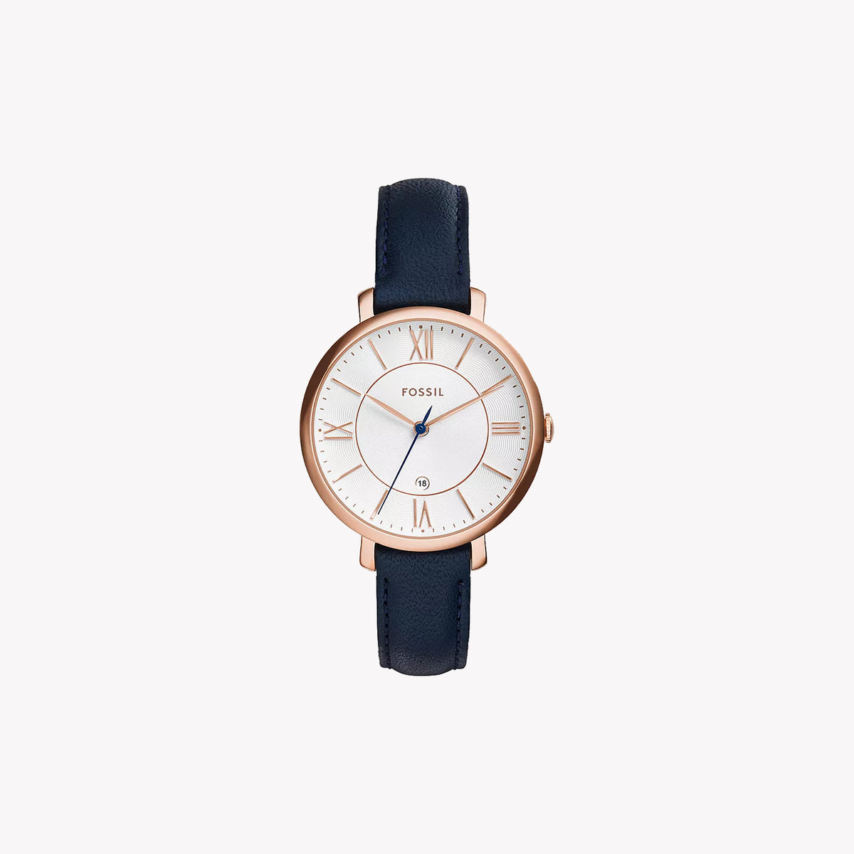 FOSSIL ES3843 - ELEGANT ESSENCE WOMEN'S TIMEPIECE: SOPHISTICATED SILVER DIAL & STYLISH BLUE LEATHER STRAP