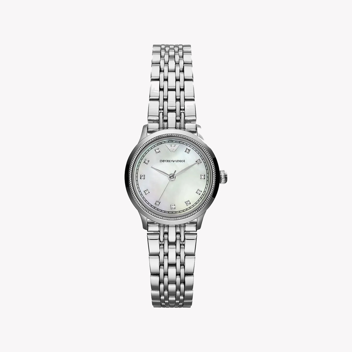 EMPORIO ARMANI AR1803 - REFINED RADIANCE: ELEGANT SILVER TIMEPIECE FOR THE MODERN WOMAN