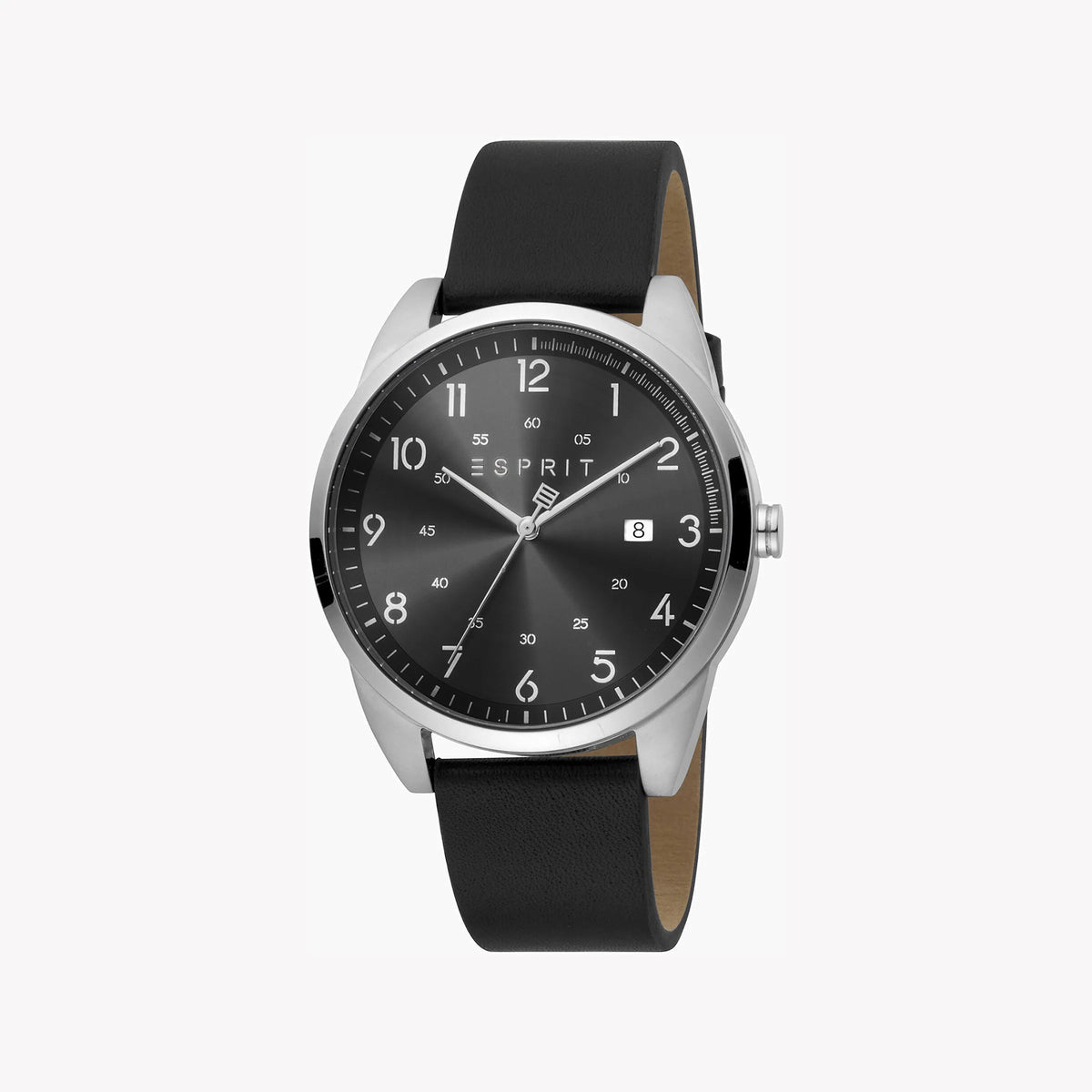 ESPRIT MENS BLACK LEATHER & DIAL STAINLESS STEEL TIMEPIECE - ELEGANT DURABILITY