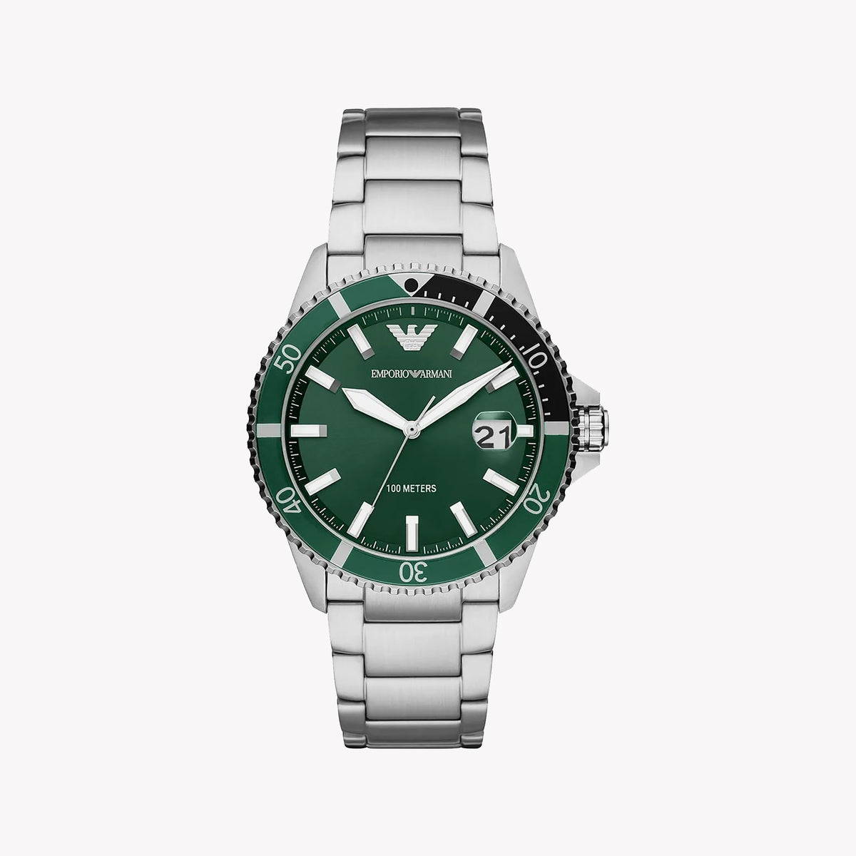 EMPORIO ARMANI AR11338 - MODERN MASTERY WITH STRIKING GREEN DIAL & STAINLESS STEEL EXECUTION