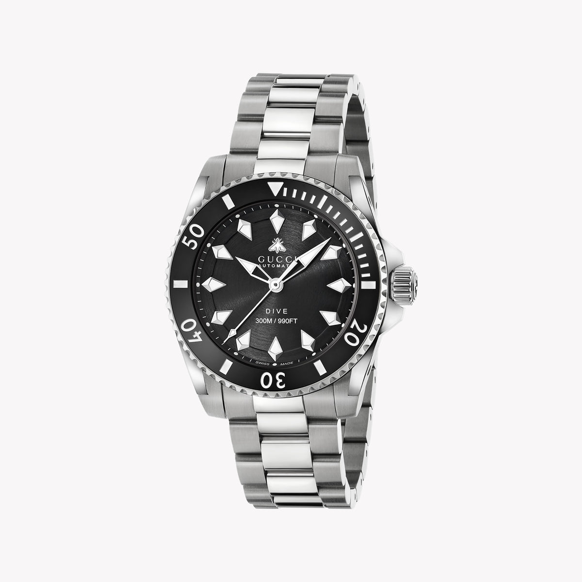 GUCCI YA136353 - ELEGANT SILVER TIMEPIECE WITH BOLD BLACK DIAL - MEN'S WATCH