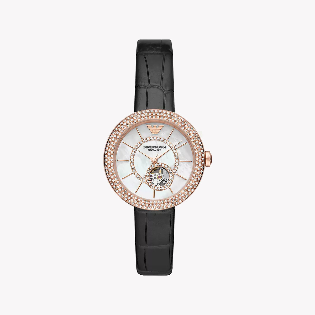 EMPORIO ARMANI AR60066 - ELEGANT ROSE GOLD WOMEN'S WATCH WITH BLACK LEATHER BAND