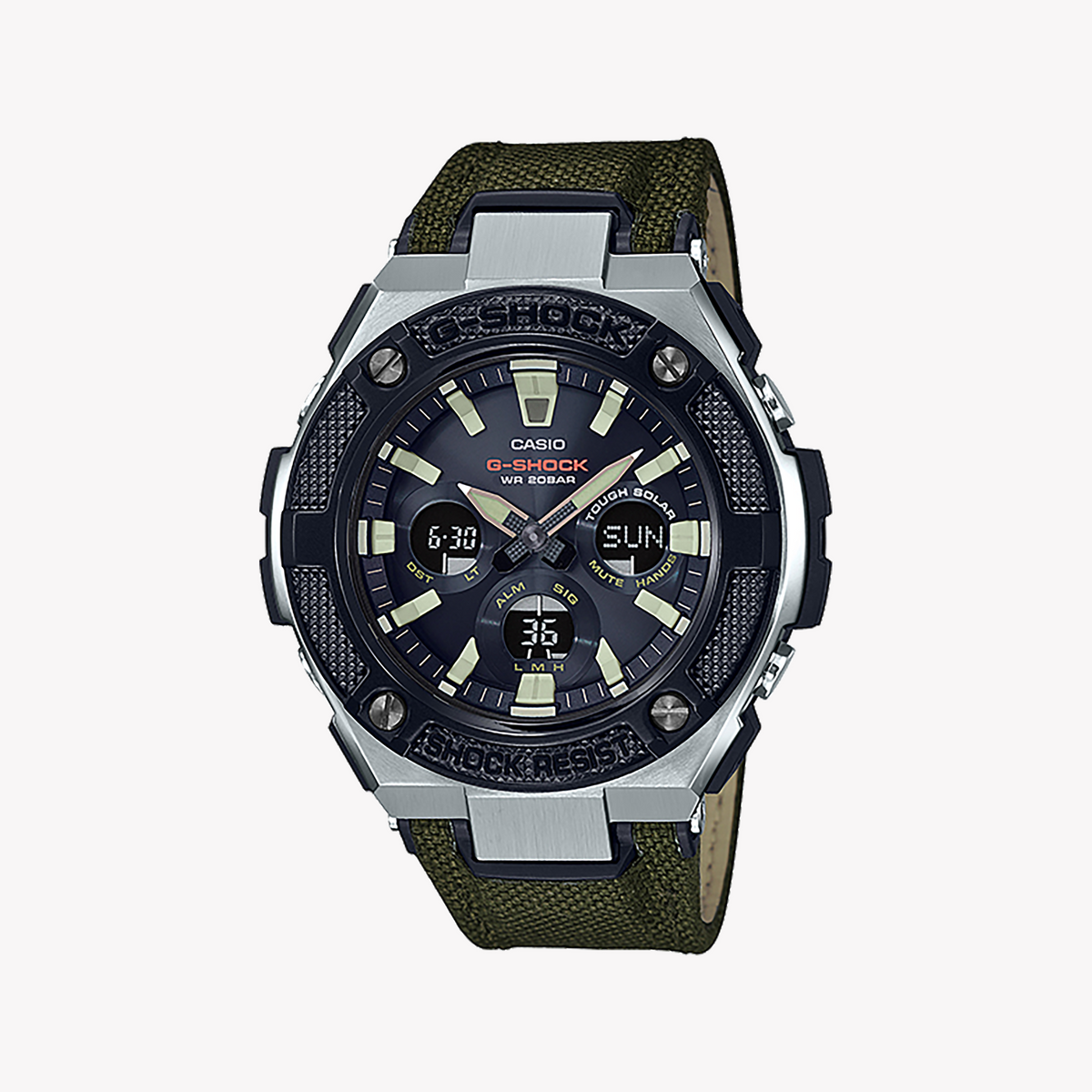 G-SHOCK GST-S330AC-3ADR ADVENTURER - SPORTY ELEGANCE UNLEASHED Men's Watch with Green Fabric Band and Black Dial