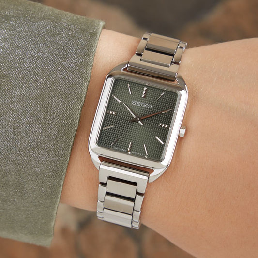 SEIKO SWR075P1 Women's Quartz Watch - Dark Green Dial, Silver Case-i-Watch-2