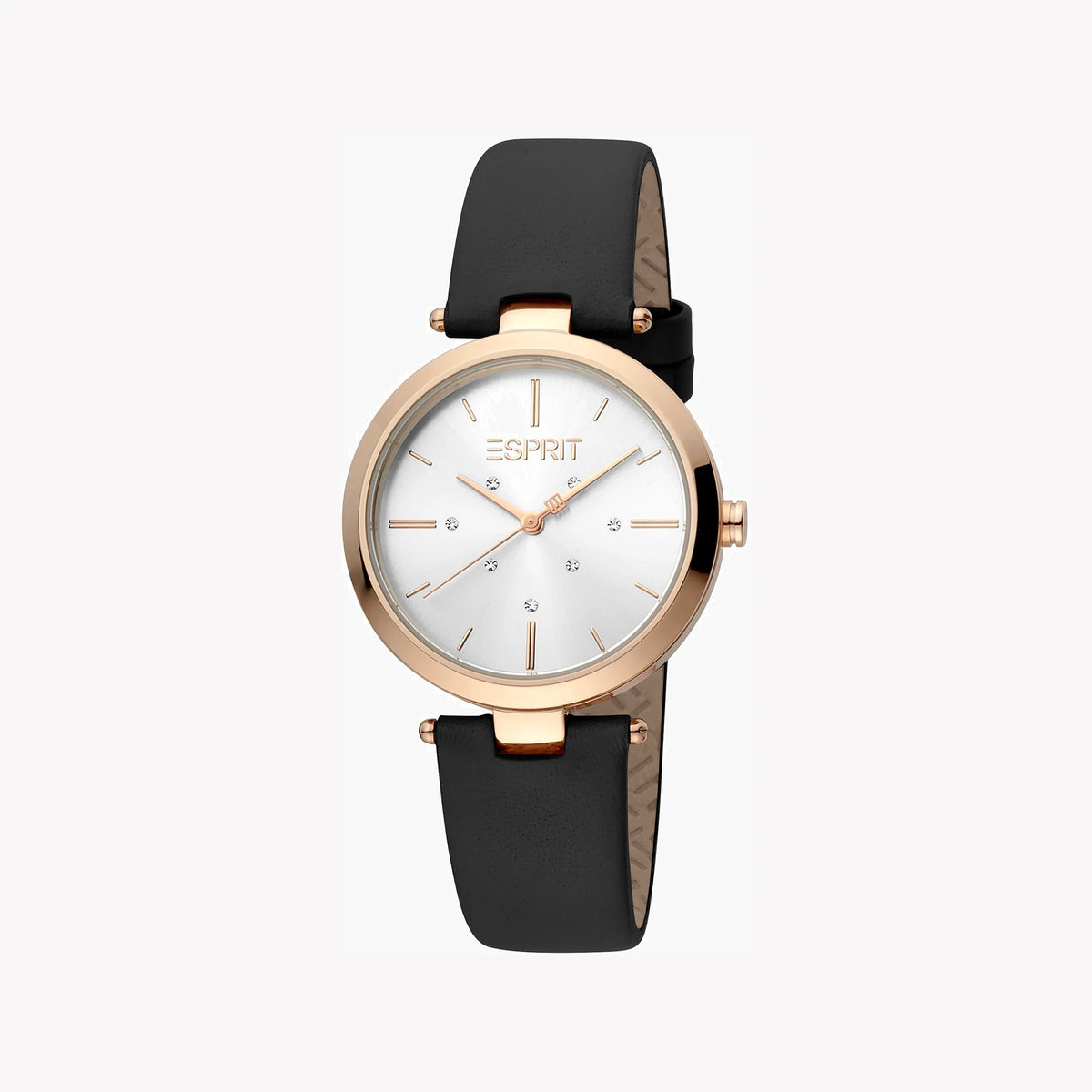 ESPRIT Women's Watch with Rose Gold Stainless Steel Case and Black Leather Band