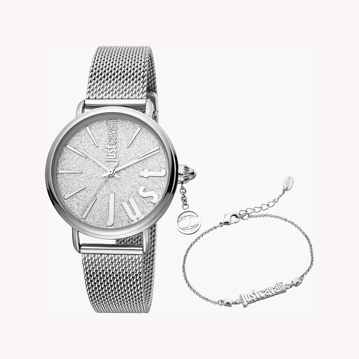 JUST CAVALLI Women's Watch with Silver Metal Case and Silver Stainless Steel Band