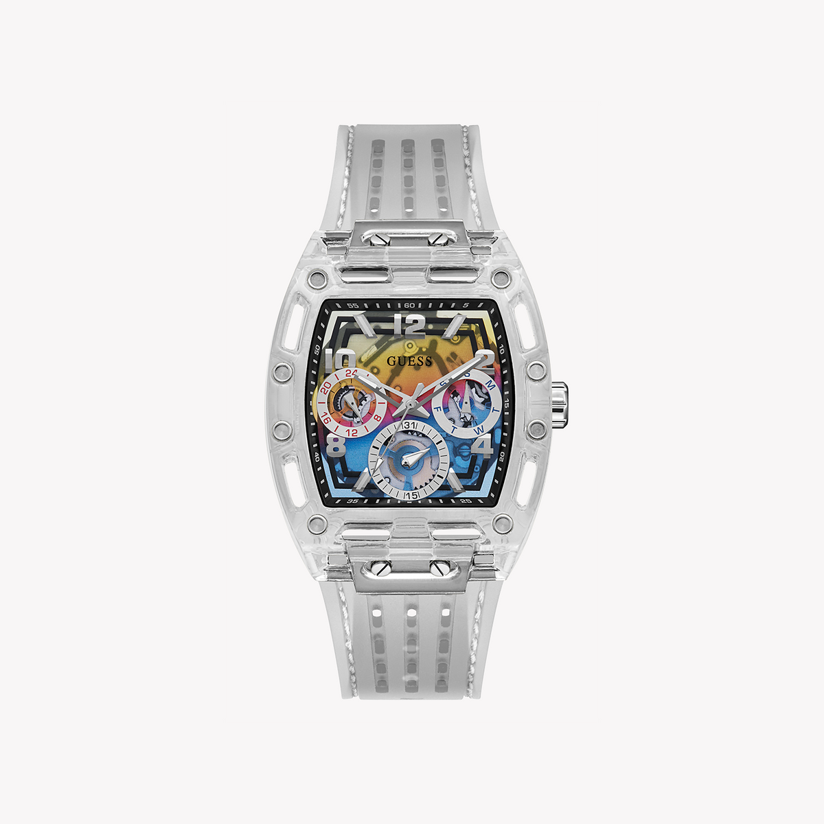 GUESS GW0499G3 VIBRANT EXPRESSIONS - MEN'S MULTICOLOR TIMEPIECE WITH CLEAR SILICONE BAND
