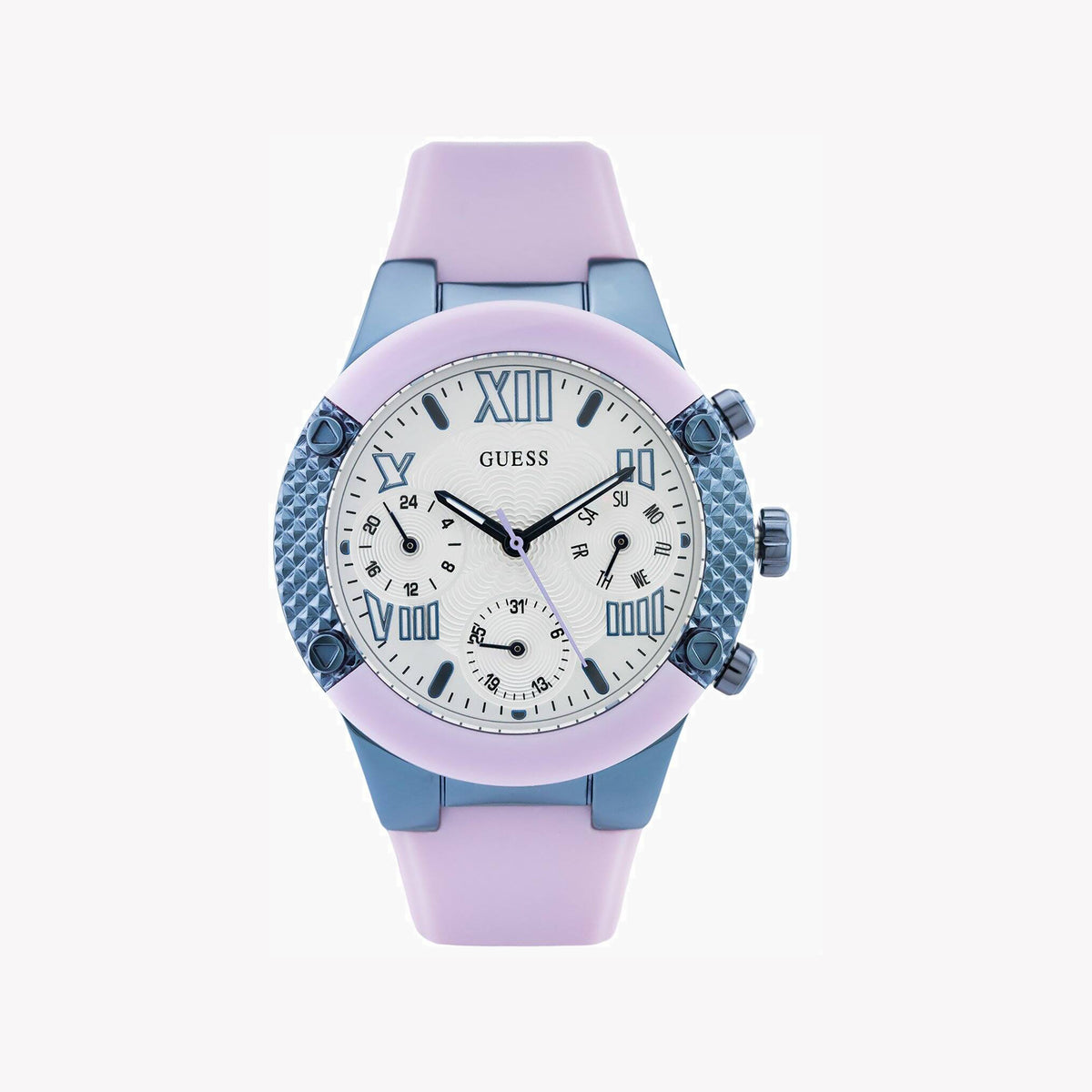 GUESS W0958L2 CHIC SPLASH - VIBRANT BLUE & PURPLE WOMEN'S WATCH WITH SILVER DIAL