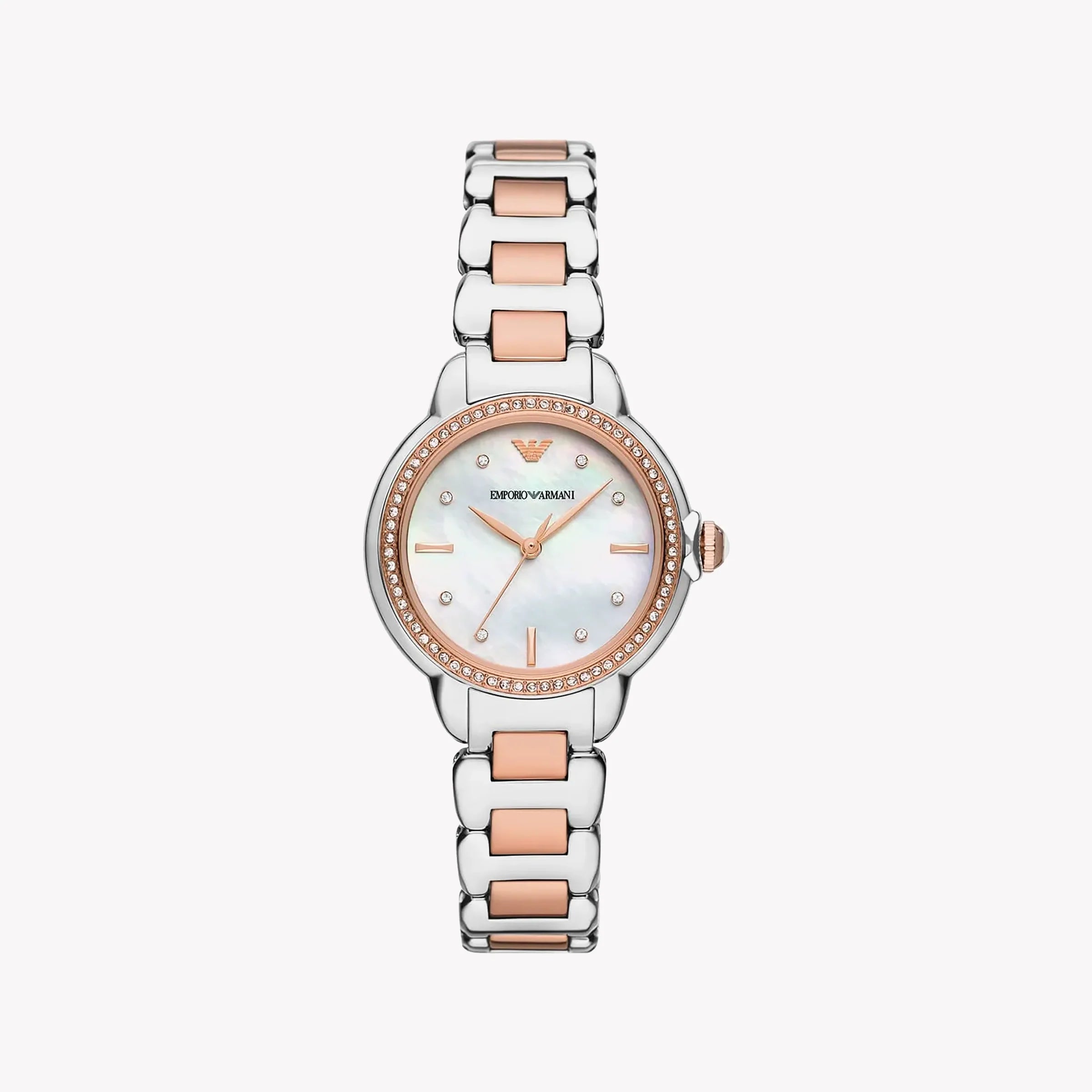 Emporio Armani Women's Silver/Rose Gold Watch, Silver Dial