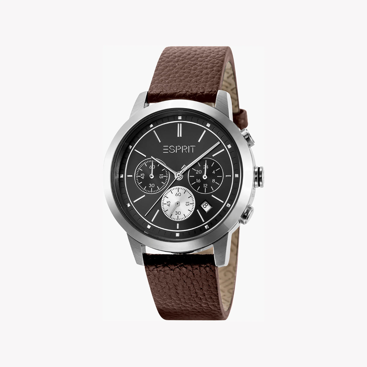 ESPRIT ELEGANCE - TIMELESS MEN'S WATCH with Brown Leather Band & Black Dial - Durable Stainless Steel 42mm
