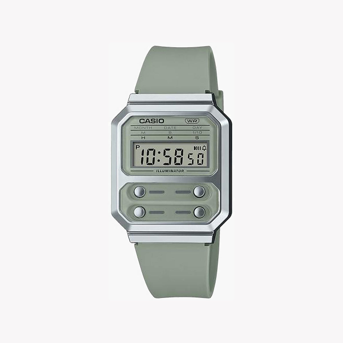 CASIO A100WEF-3AEF SPIRITED VIBRANCE - DYNAMIC DIGITAL COMPANION Unisex Watch with green resin case and silicone band