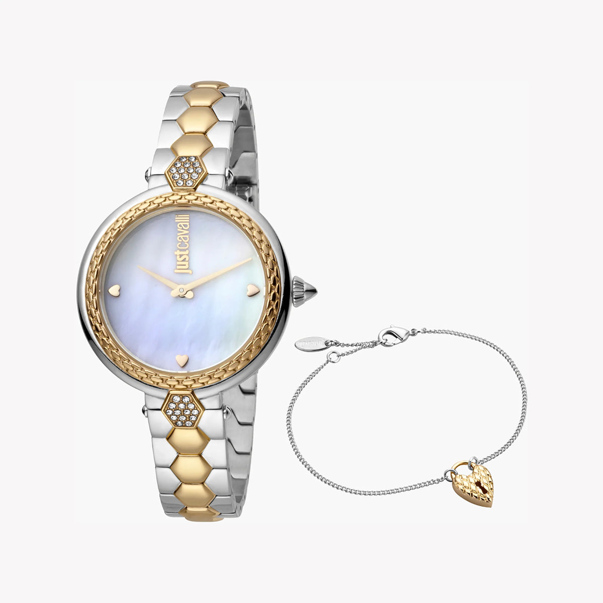 JUST CAVALLI Women's Watch with Gold Stainless Steel Case and Silver & Gold Stainless Steel Band