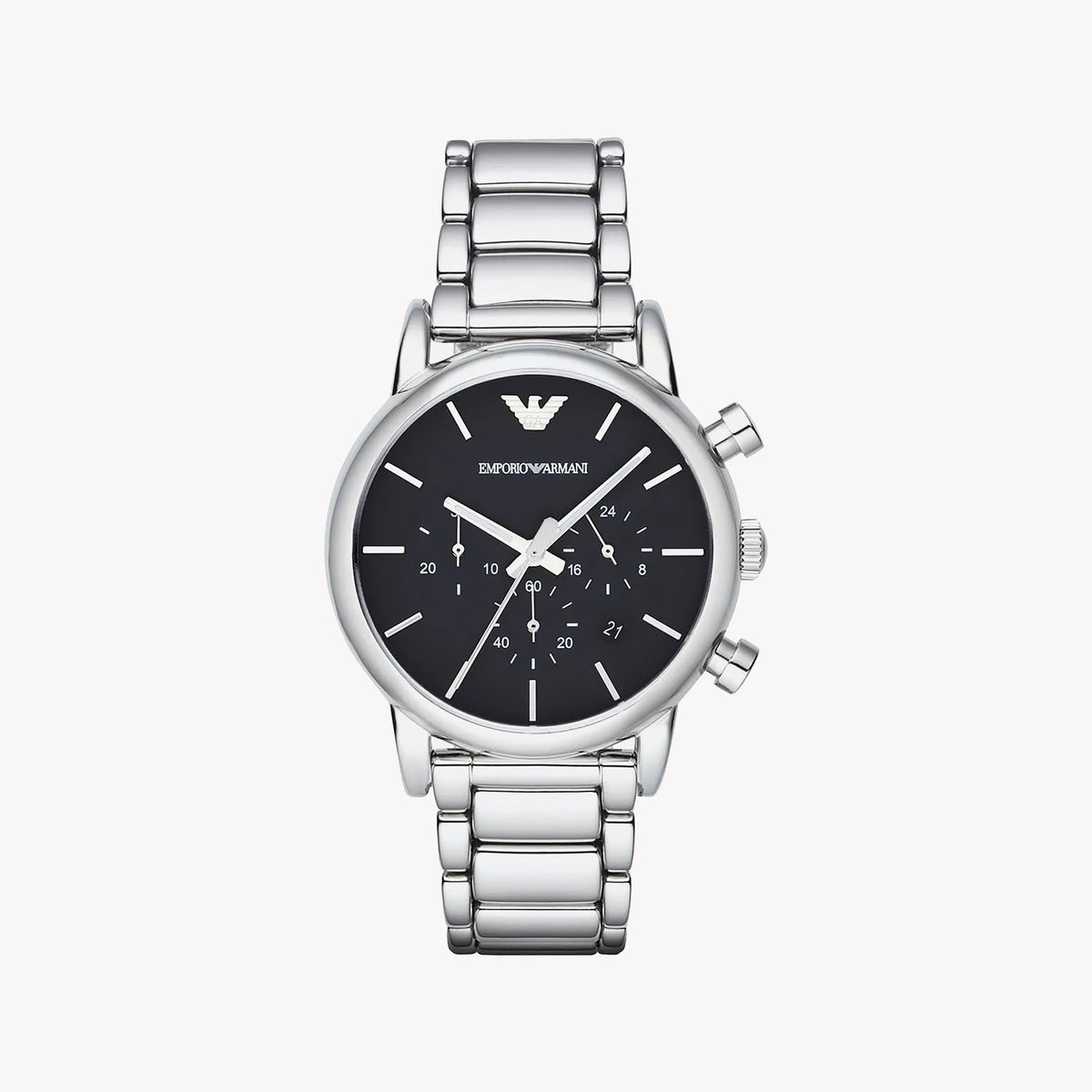 EMPORIO ARMANI AR1853 - BOLD SOPHISTICATION MEN'S WATCH WITH SILVER STAINLESS STEEL BAND & BLACK DIAL