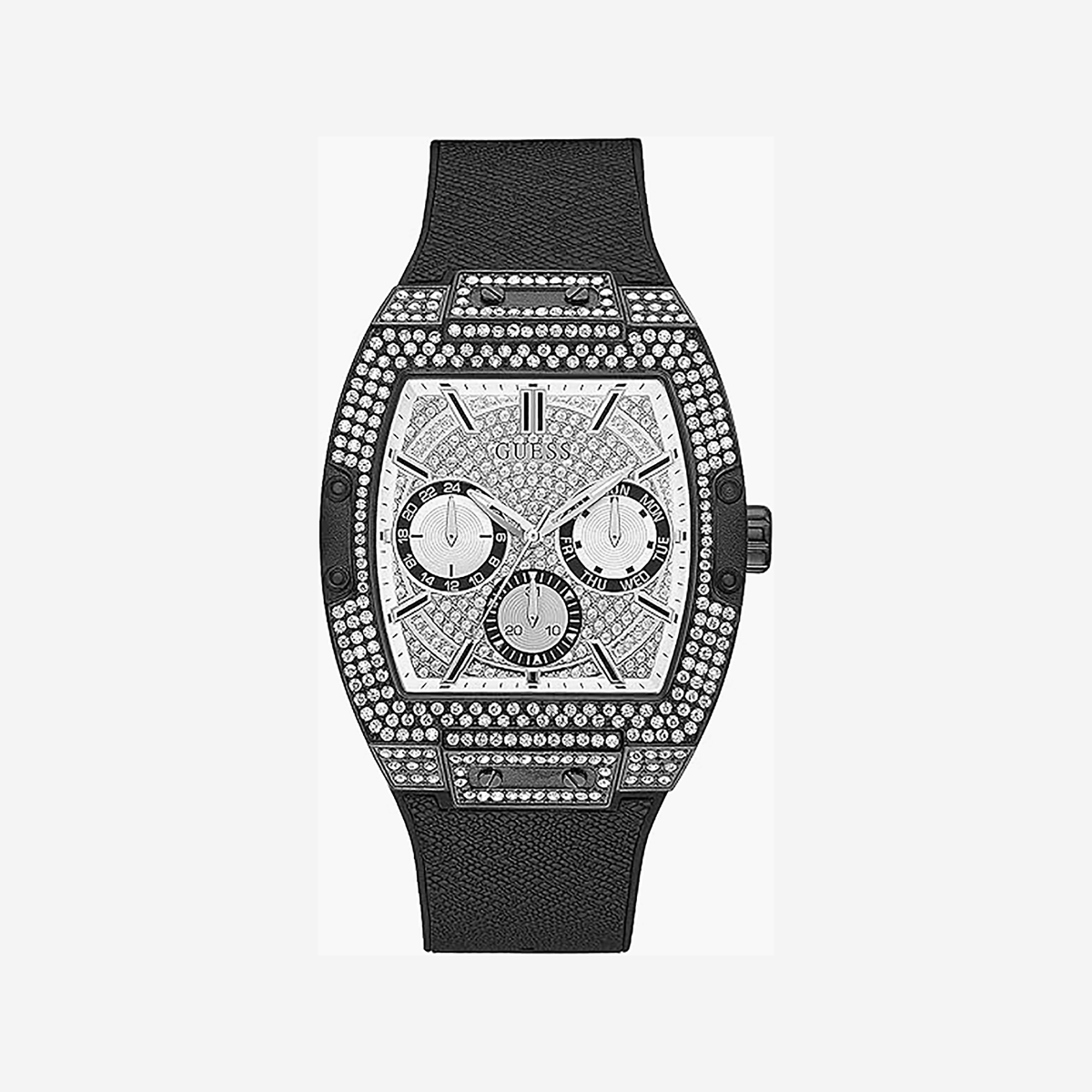 GUESS GW0048G1 MODERN CHIC - STRIKING BLACK & SILVER WOMEN'S WATCH with Silicone Band & Quartz Movement
