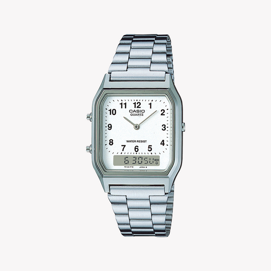 CASIO AQ-230A-7BMQ - ELEGANT VERSATILITY TIMEPIECE - Sleek Silver Resin Case with Metal Band & Date Display-i-Watch-2