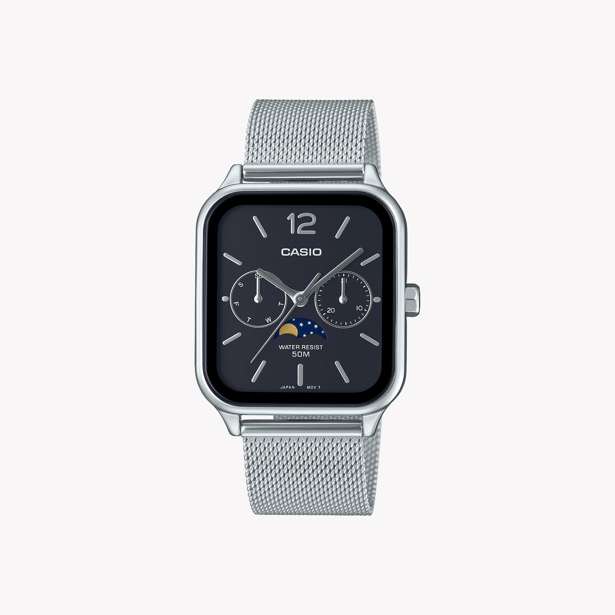 MTP-M305M-1AVE - ELEGANT MOONPHASE MESH WATCH - TIMELESS STYLISH VERSATILITY